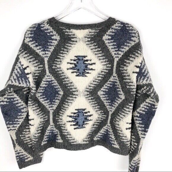 THE LIMITED Y2K hand knit Aztec Wool Cotton Sweater M cabincore country Western - Picture 2 of 7